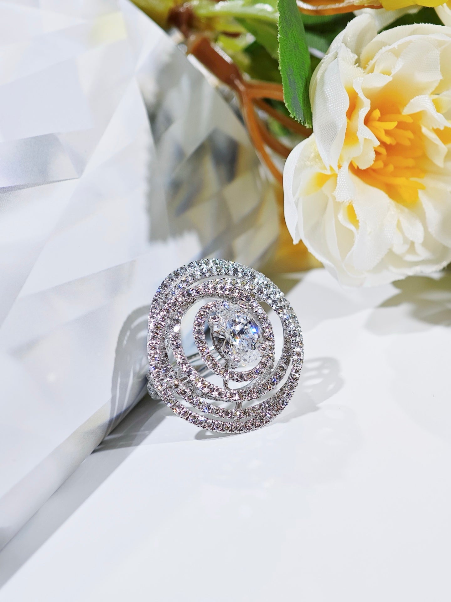 Front view of the CHANEL diamond spiral ring