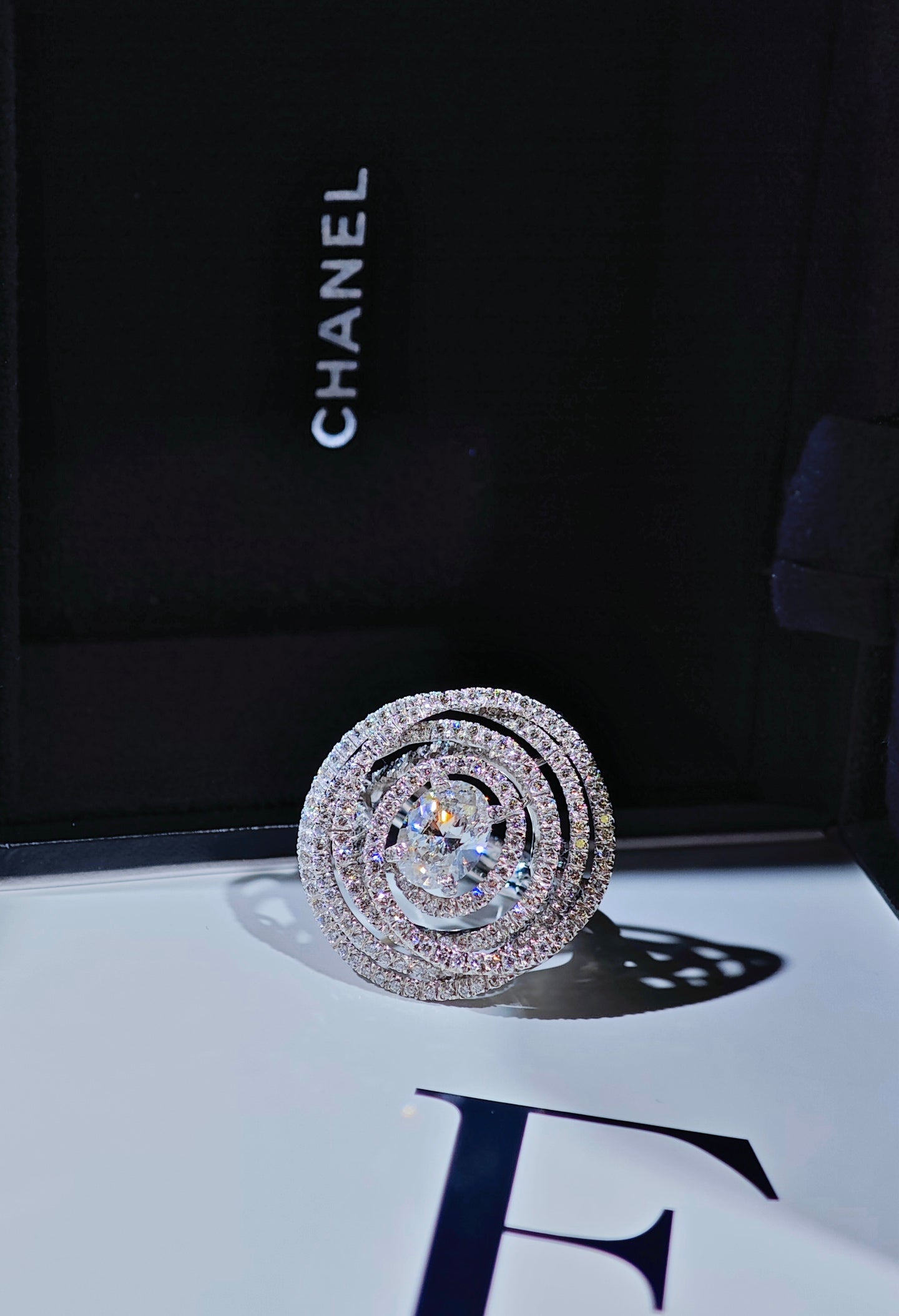 CHANEL oval diamond spiral ring in presentation box