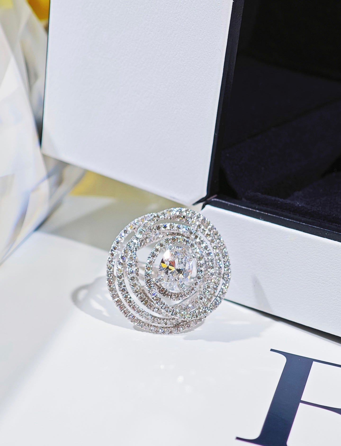 Front view of the CHANEL oval diamond spiral ring
