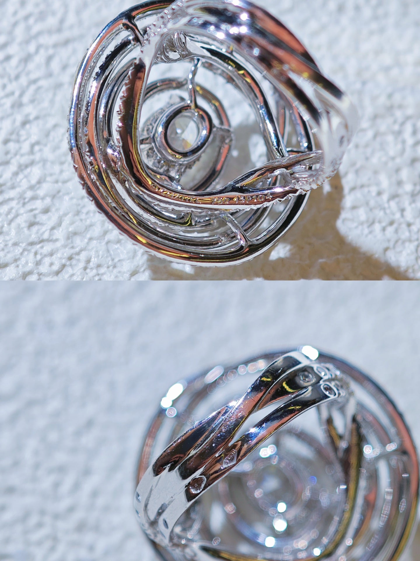 Underside and hallmarks of the CHANEL oval diamond spiral ring