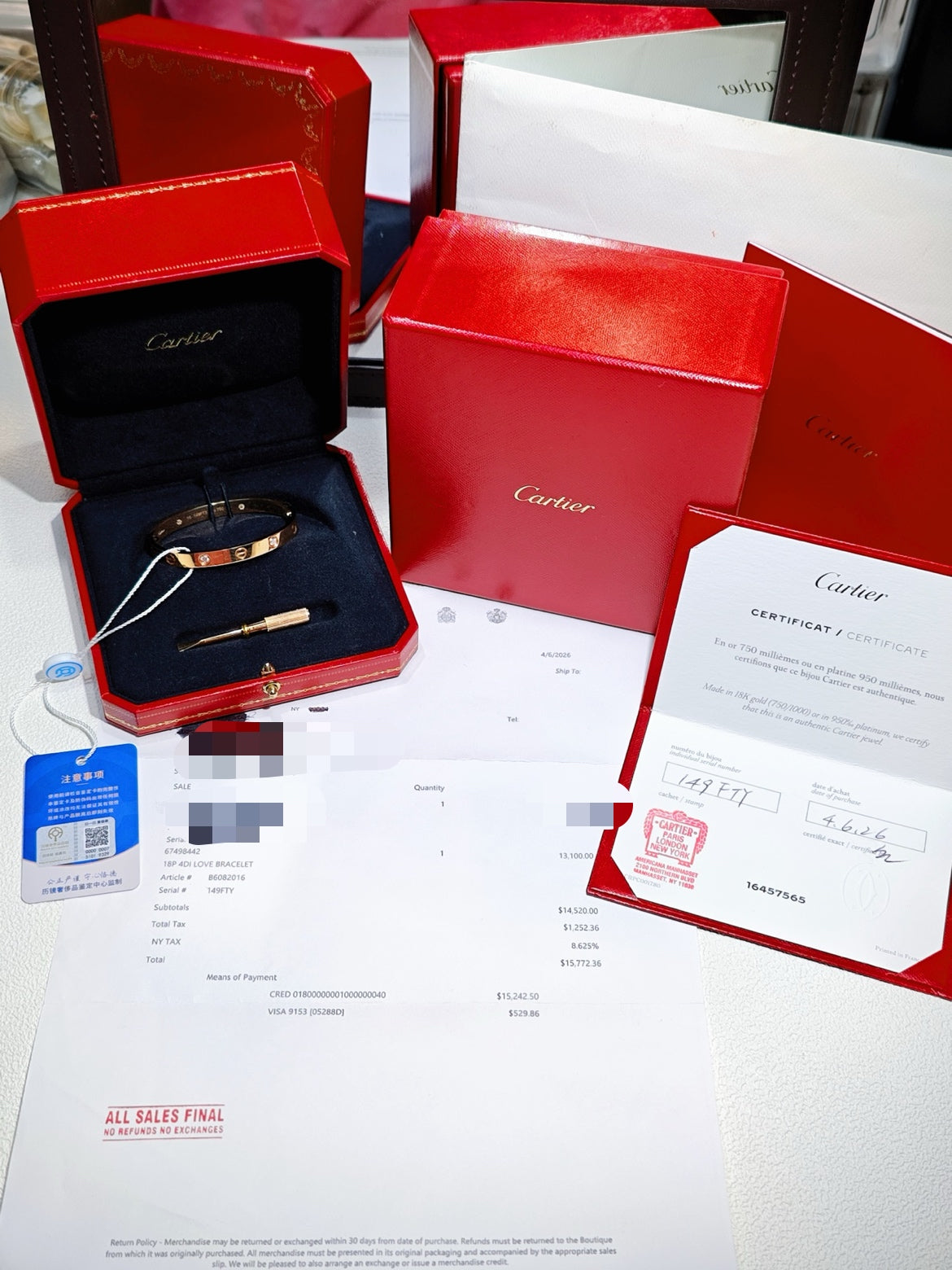 Cartier LOVE Bracelet, Classic Model, 4 Diamonds