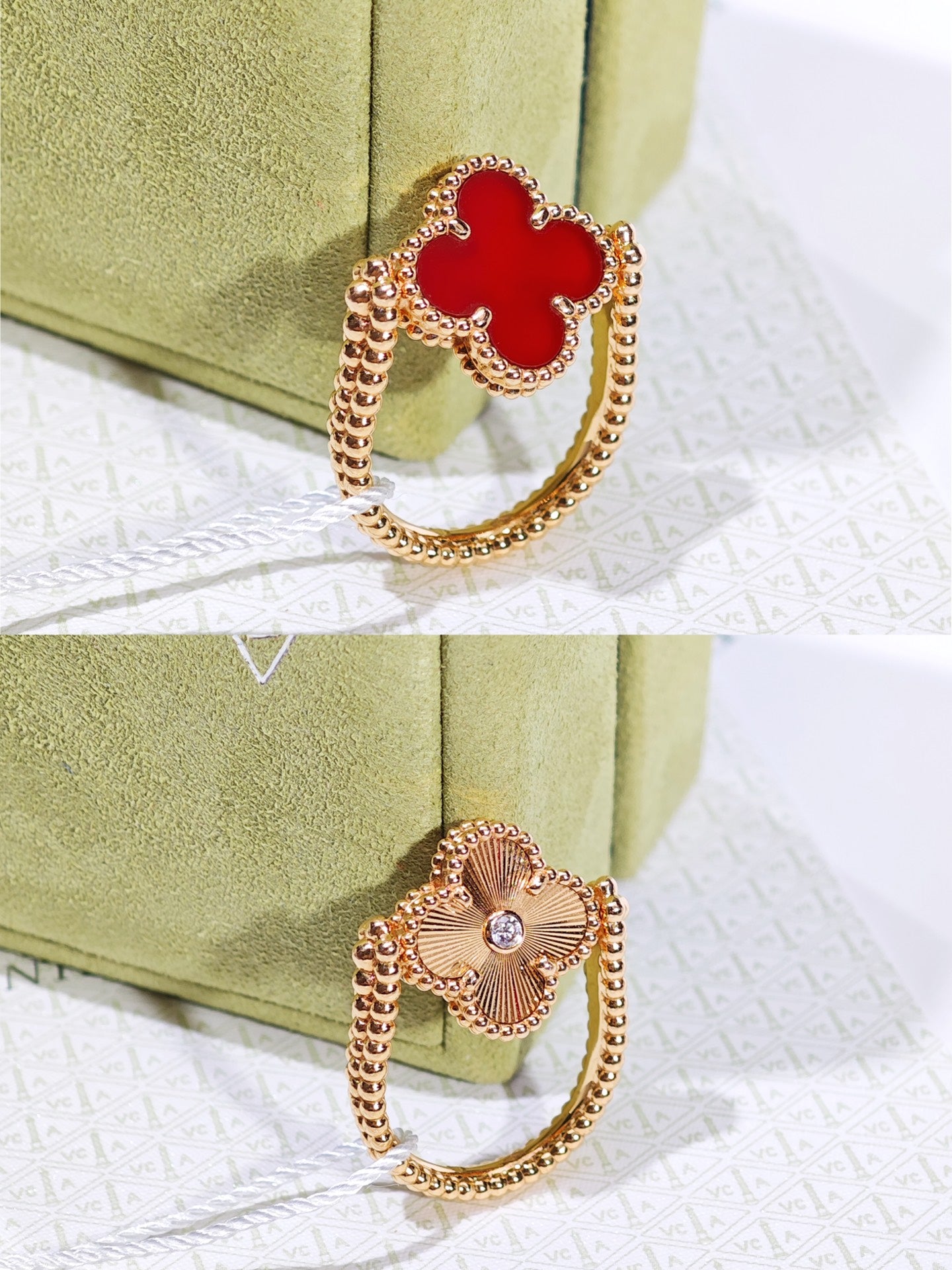 Van Cleef & Arpels Vintage Alhambra Reversible Carnelian & Guilloché Ring in 18K Rose Gold