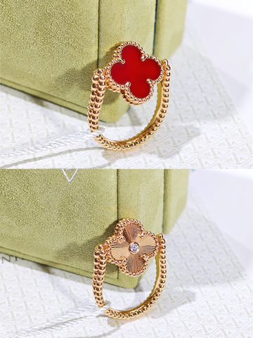 Van Cleef & Arpels Vintage Alhambra Reversible Carnelian & Guilloché Ring in 18K Rose Gold