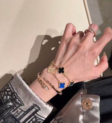 Van Cleef & Arpels Vintage Alhambra 5-Motif Lapis Lazuli & Diamond Bracelet in 18K Yellow Gold