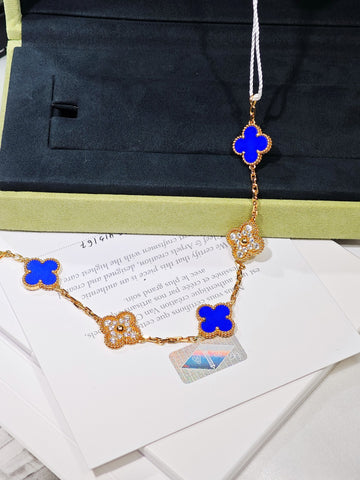 Van Cleef & Arpels Vintage Alhambra 5-Motif Lapis Lazuli & Diamond Bracelet in 18K Yellow Gold