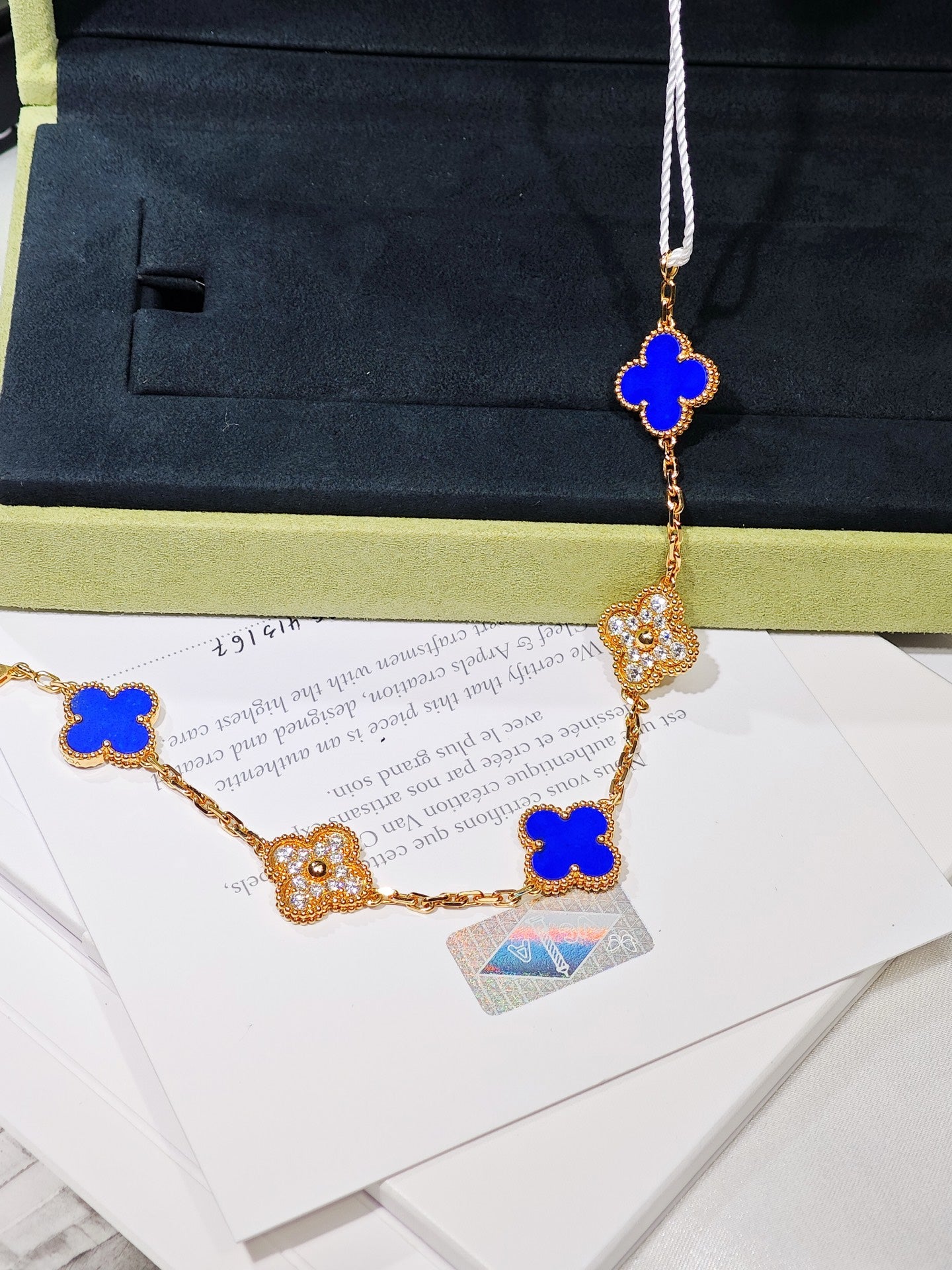 Van Cleef & Arpels Vintage Alhambra 5-Motif Lapis Lazuli & Diamond Bracelet in 18K Yellow Gold