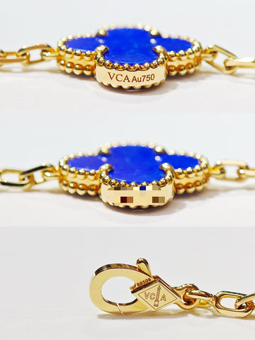 Van Cleef & Arpels Vintage Alhambra 5-Motif Lapis Lazuli & Diamond Bracelet in 18K Yellow Gold