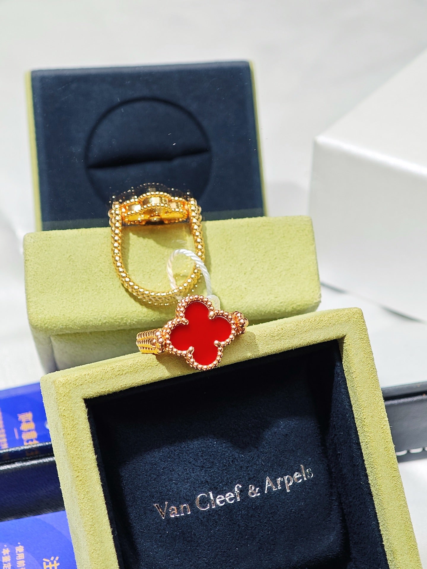 Van Cleef & Arpels Vintage Alhambra Reversible Carnelian & Guilloché Ring in 18K Rose Gold