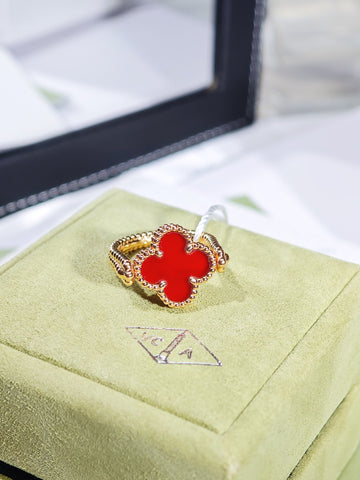 Van Cleef & Arpels Vintage Alhambra Reversible Carnelian & Guilloché Ring in 18K Rose Gold