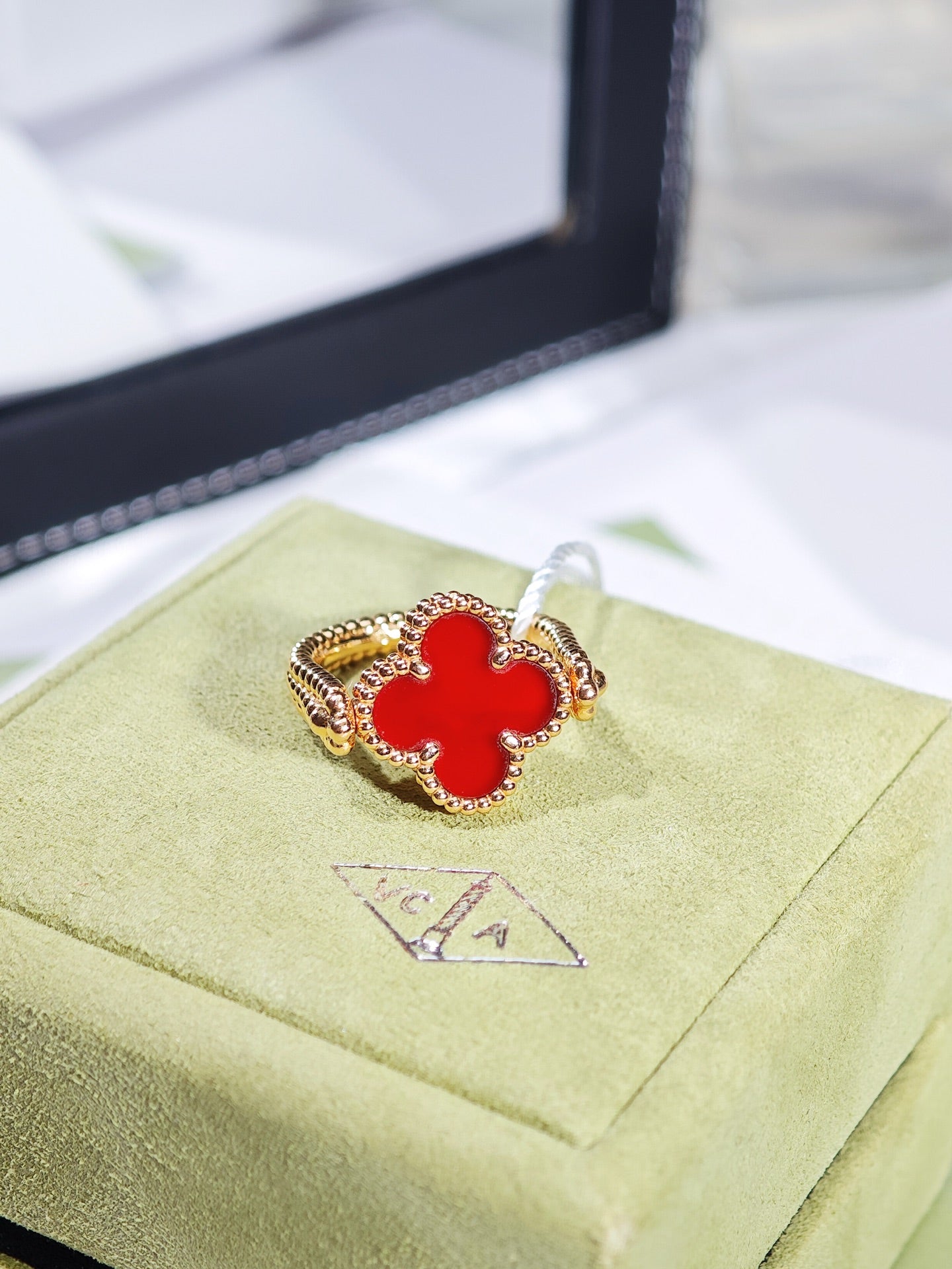 Van Cleef & Arpels Vintage Alhambra Reversible Carnelian & Guilloché Ring in 18K Rose Gold