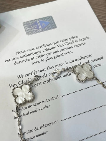Van Cleef & Arpels Vintage Alhambra 5-Motif White Mother-of-Pearl Bracelet in 18K White Gold