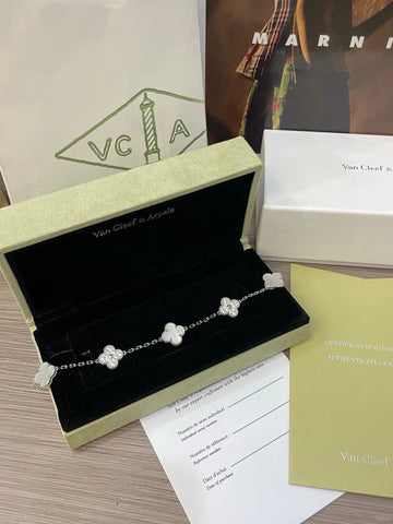 Van Cleef & Arpels Vintage Alhambra 5-Motif White Mother-of-Pearl Bracelet in 18K White Gold