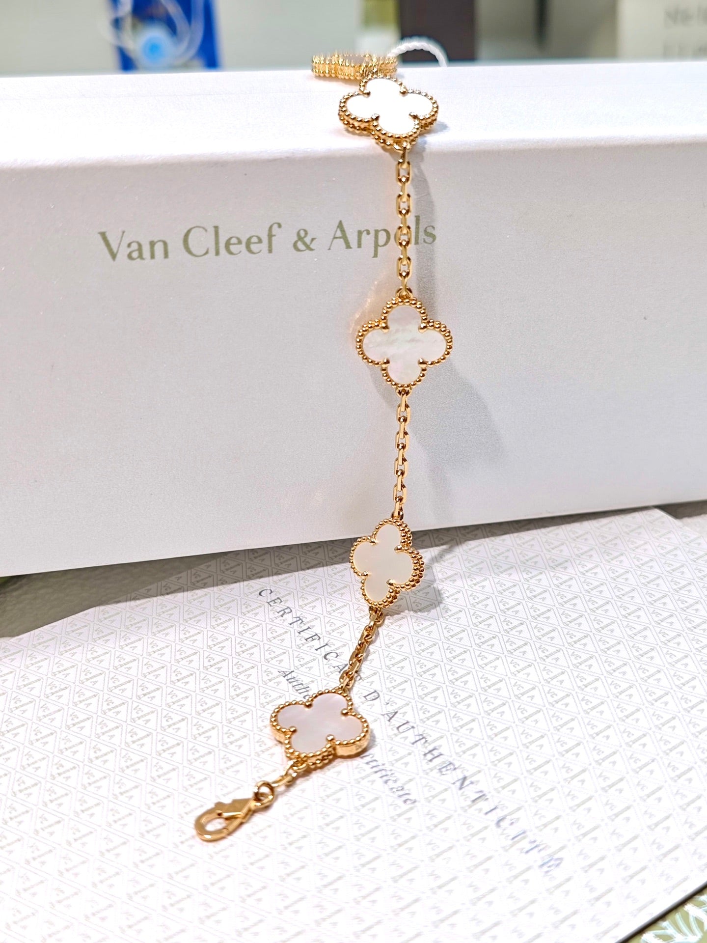 Van Cleef & Arpels Vintage Alhambra 5-Motif White Mother-of-Pearl Bracelet in 18K Yellow Gold