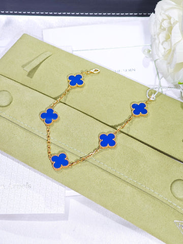 Van Cleef & Arpels Vintage Alhambra 5-Motif Chalcedony Bracelet in 18K Yellow Gold