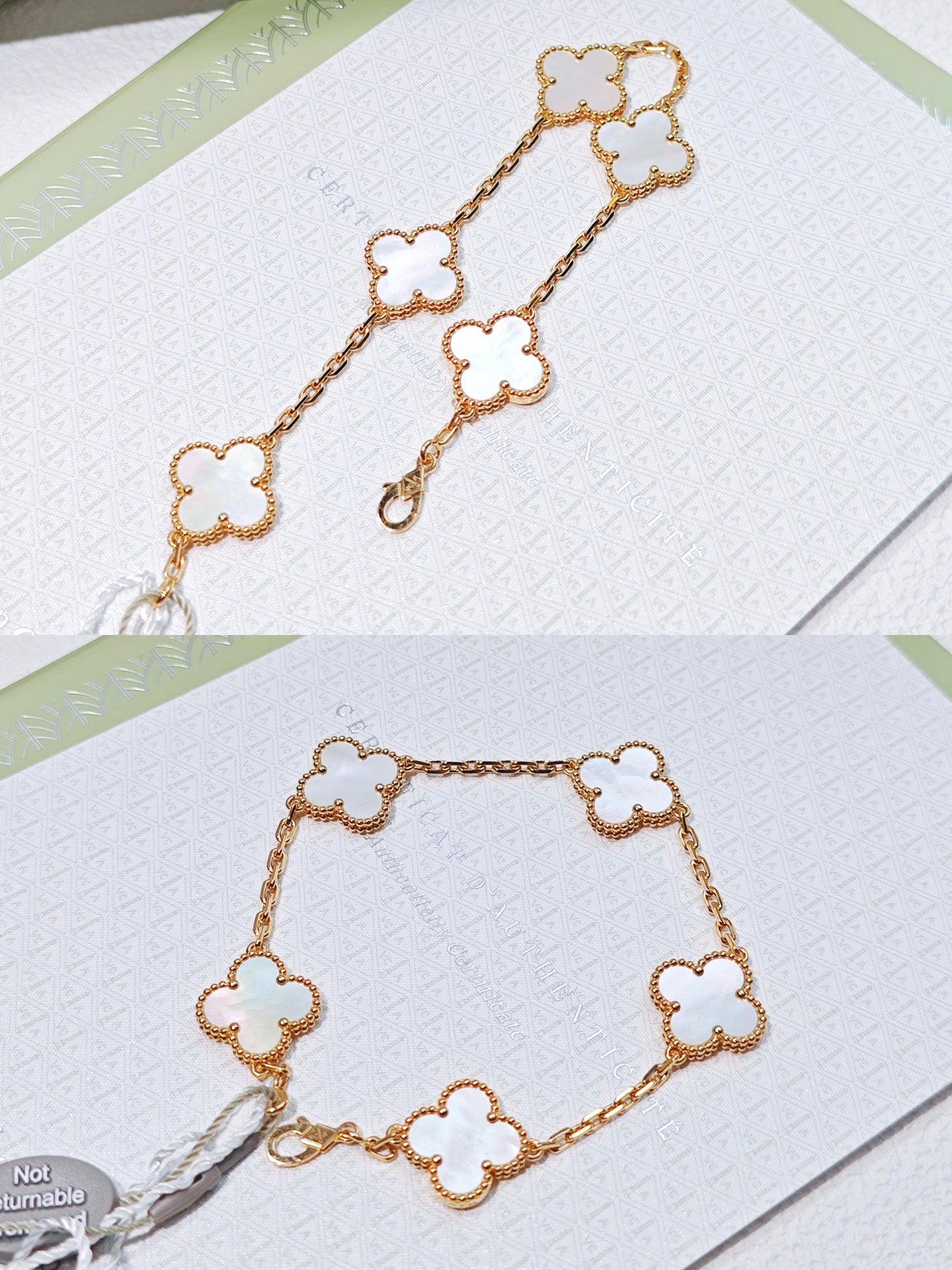 Van Cleef & Arpels Vintage Alhambra 5-Motif White Mother-of-Pearl Bracelet in 18K Yellow Gold