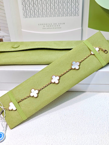 Van Cleef & Arpels Vintage Alhambra 5-Motif White Mother-of-Pearl Bracelet in 18K Yellow Gold