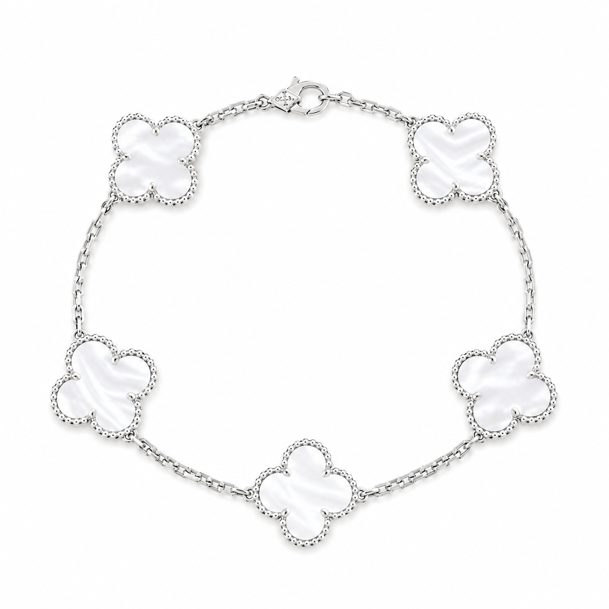 Van Cleef & Arpels Vintage Alhambra 5-Motif White Mother-of-Pearl Bracelet in 18K White Gold