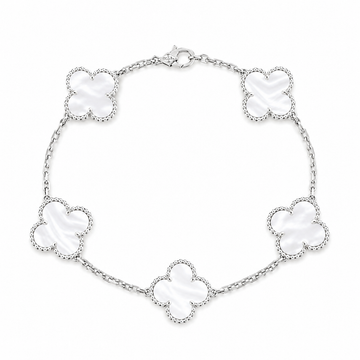 Van Cleef & Arpels Vintage Alhambra 5-Motif White Mother-of-Pearl Bracelet in 18K White Gold