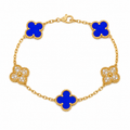 Van Cleef & Arpels Vintage Alhambra 5-Motif Lapis Lazuli & Diamond Bracelet in 18K Yellow Gold