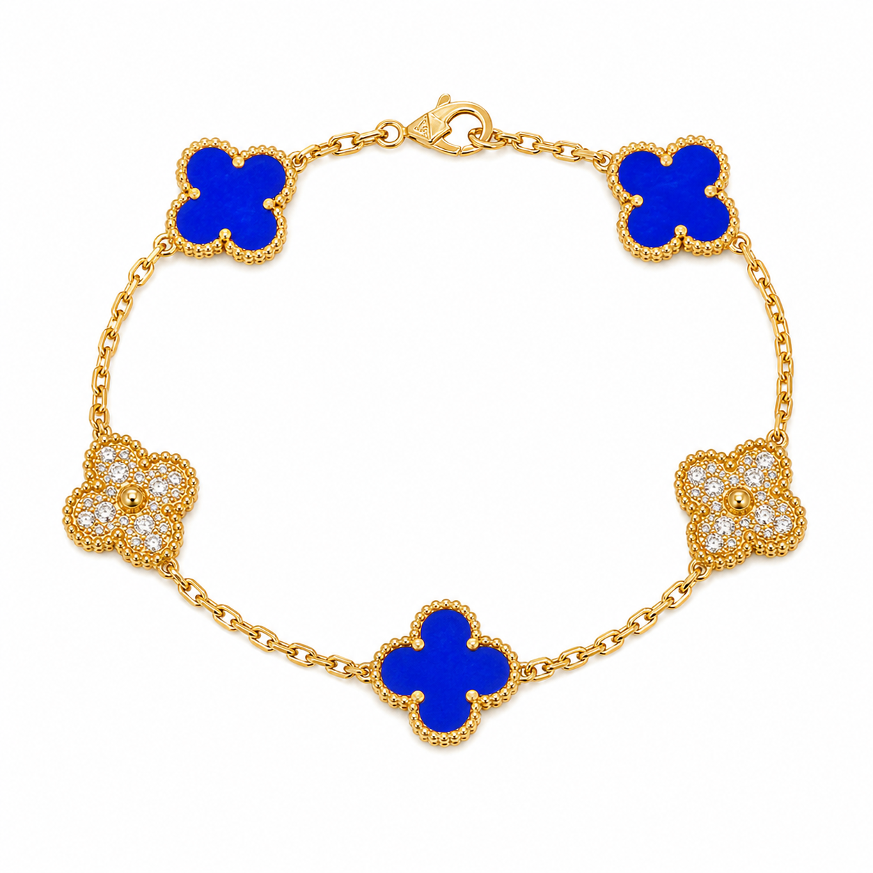 Vintage Alhambra 5-Motif Lapis Lazuli and Diamond Bracelet - white-background main view