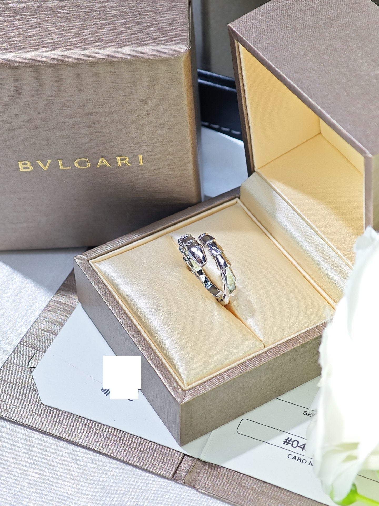 BVLGARI Serpenti Viper white gold ring in its presentation box