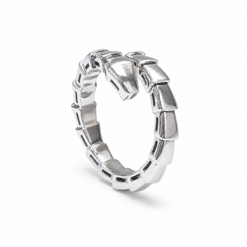 BVLGARI Serpenti Viper white gold ring on a white background