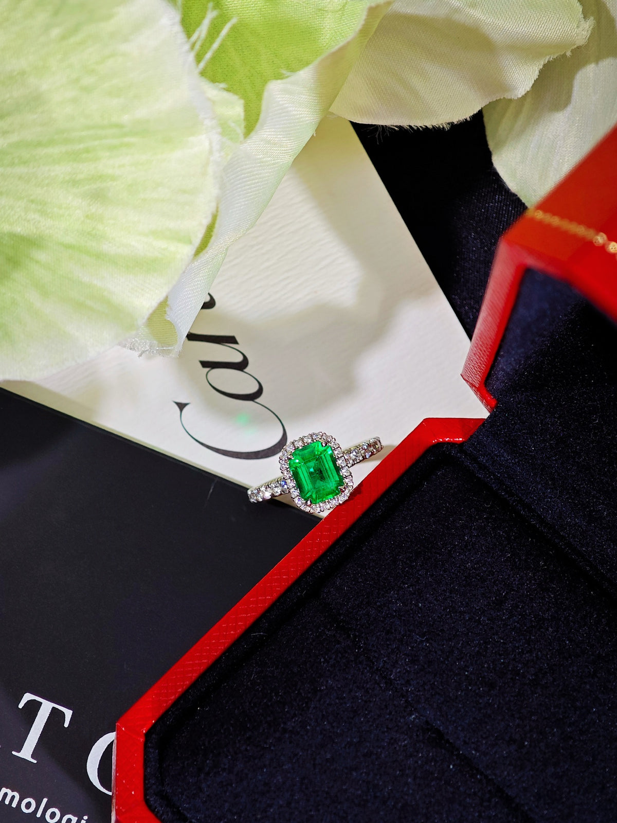 Cartier Destinée emerald solitaire ring in presentation box