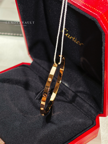 Cartier LOVE Bracelet, Small Model, Six Diamonds in Cartier presentation box with included screwdriver.