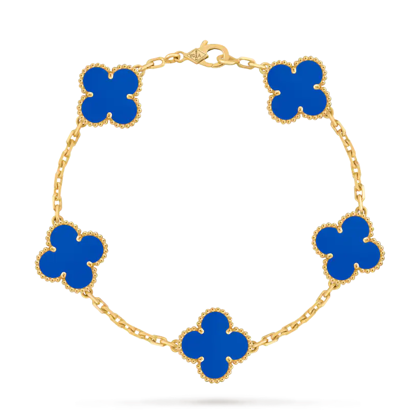 Pre-owned Van Cleef & Arpels Vintage Alhambra yellow gold Blue agate Clover 5-motif bracelet