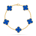 Pre-owned Van Cleef & Arpels Vintage Alhambra yellow gold Blue agate Clover 5-motif bracelet
