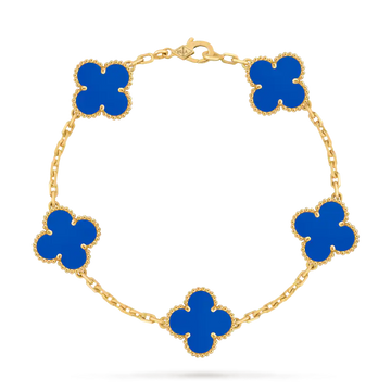 Van Cleef & Arpels Vintage Alhambra 5-Motif Chalcedony Bracelet in 18K Yellow Gold