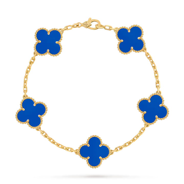 Van Cleef & Arpels Vintage Alhambra 5-Motif Chalcedony Bracelet in 18K Yellow Gold