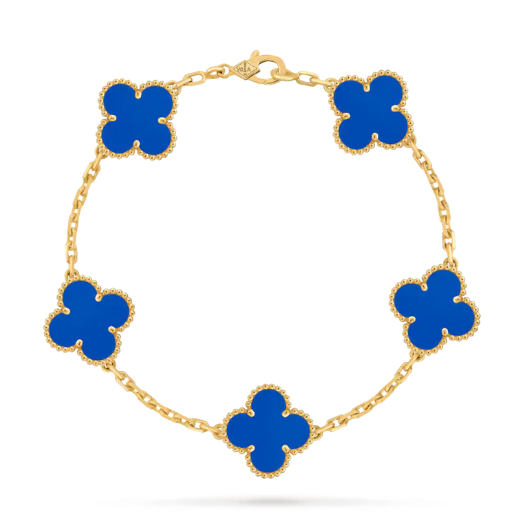 Van Cleef & Arpels Vintage Alhambra 5-Motif Chalcedony Bracelet in 18K Yellow Gold