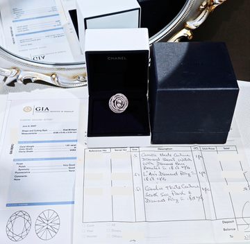 CHANEL ring with GIA Diamond Grading Report and sales invoice; sensitive details redacted