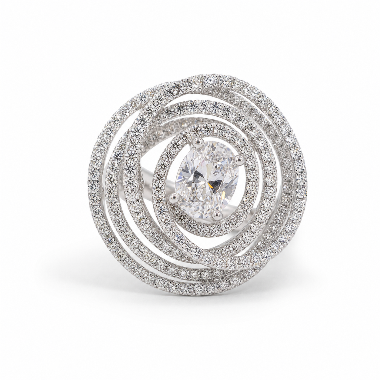 CHANEL 1.51 ct oval diamond spiral ring on a white background