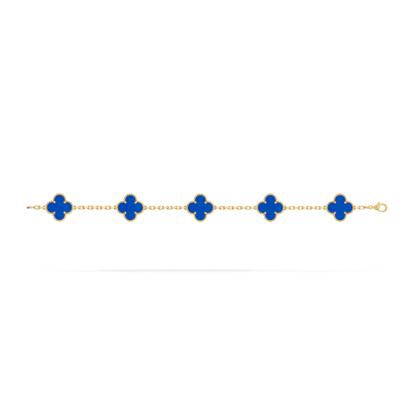 Pre-owned Van Cleef & Arpels Vintage Alhambra yellow gold Blue agate Clover 5-motif bracelet