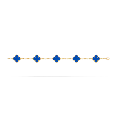 Van Cleef & Arpels Vintage Alhambra 5-Motif Chalcedony Bracelet in 18K Yellow Gold
