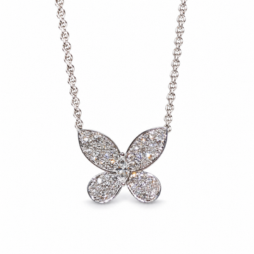 Graff Butterfly Silhouette diamond pendant in 18K white gold on a white background