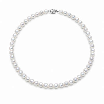 Akoya Hanadama 8.0–8.5 mm pearl necklace on white background