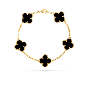 Van Cleef & Arpels Vintage Alhambra five-motif onyx bracelet on a balanced white product-card background