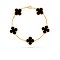 Van Cleef & Arpels Vintage Alhambra 5-Motif Onyx Bracelet in 18K Yellow Gold