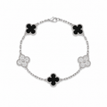 Van Cleef & Arpels Vintage Alhambra 5-Motif Bracelet, Diamond & Onyx