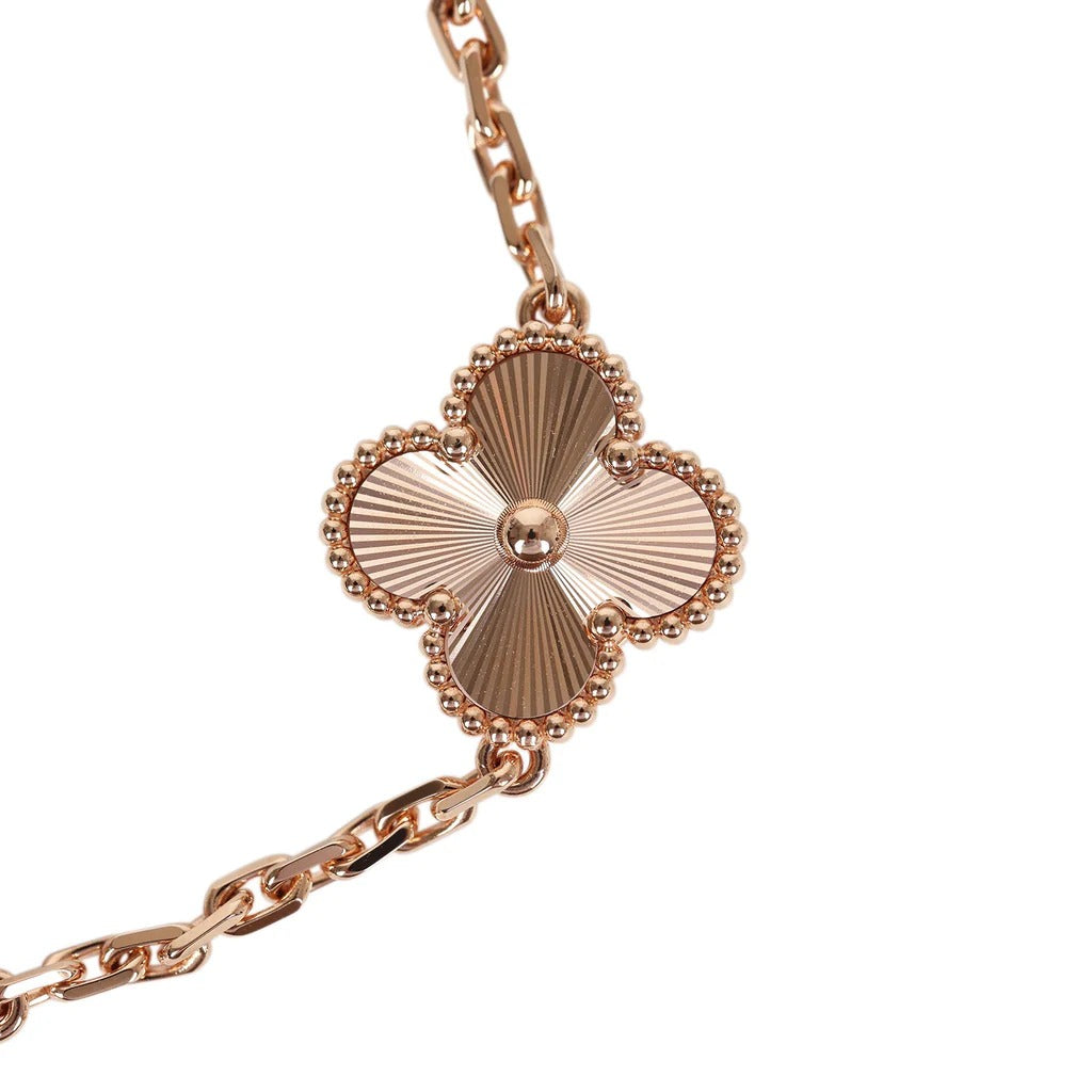 Van Cleef & Arpels Vintage Alhambra 5-Motif Carnelian & Guilloché Bracelet in 18K Rose Gold