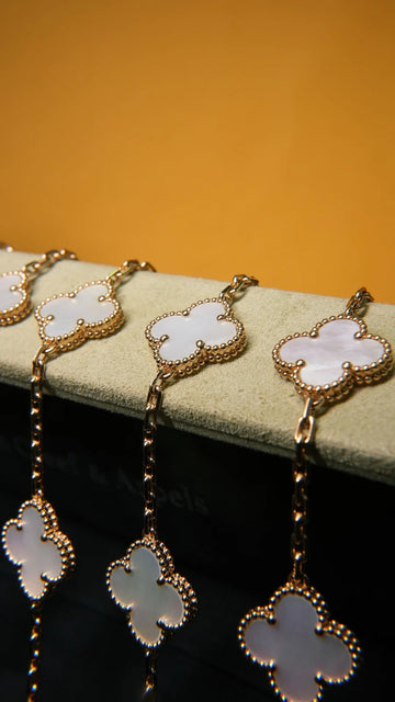 Van Cleef & Arpels Vintage Alhambra 5-Motif White Mother-of-Pearl Bracelet in 18K Yellow Gold