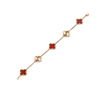Van Cleef & Arpels Vintage Alhambra 5-Motif Carnelian & Guilloché Bracelet in 18K Rose Gold