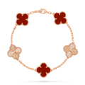 Van Cleef & Arpels Vintage Alhambra 5-Motif Carnelian & Guilloché Bracelet in 18K Rose Gold