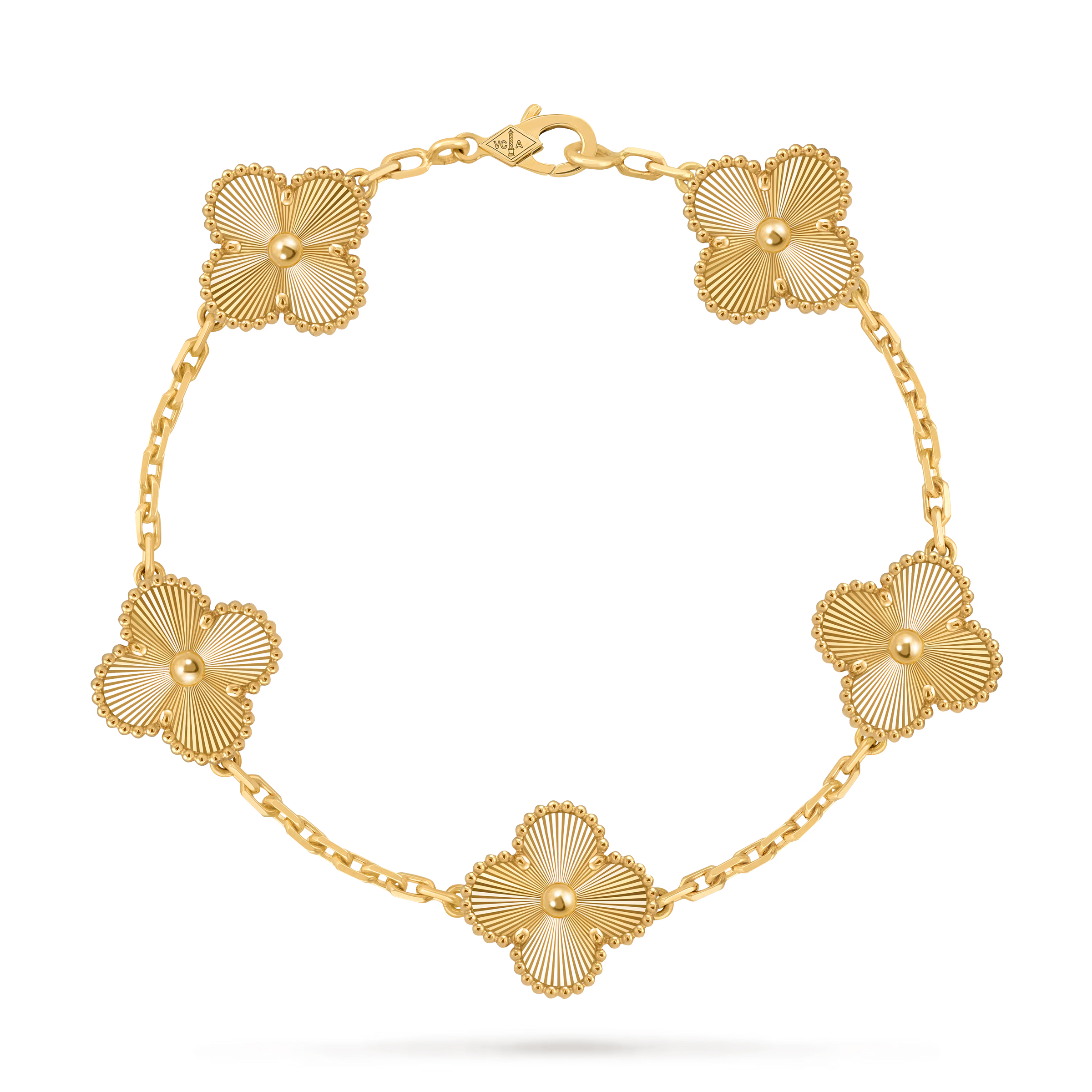 Van Cleef & Arpels Vintage Alhambra 5-Motif Guilloché Bracelet in 18K Yellow Gold