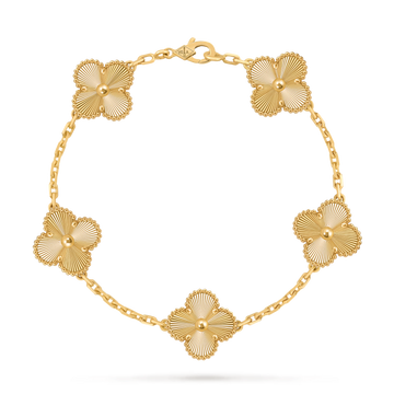 Van Cleef & Arpels Vintage Alhambra 5-Motif Guilloché Bracelet in 18K Yellow Gold