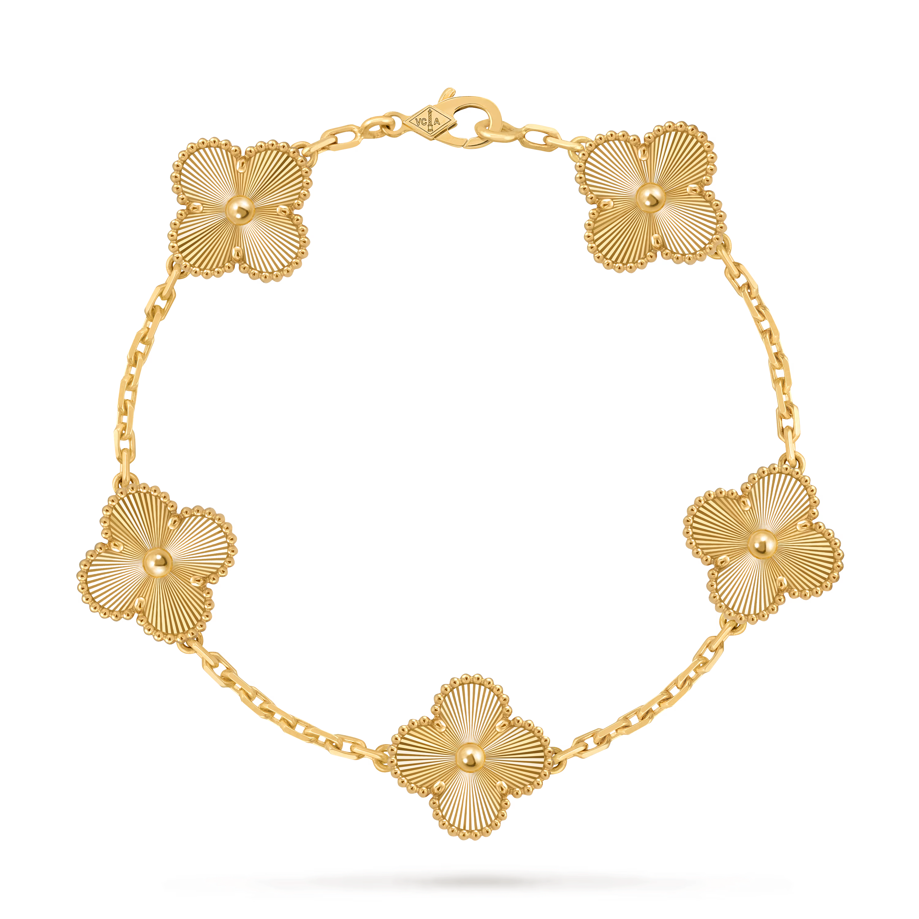 Van Cleef & Arpels Vintage Alhambra 5-Motif Guilloché Bracelet in 18K Yellow Gold
