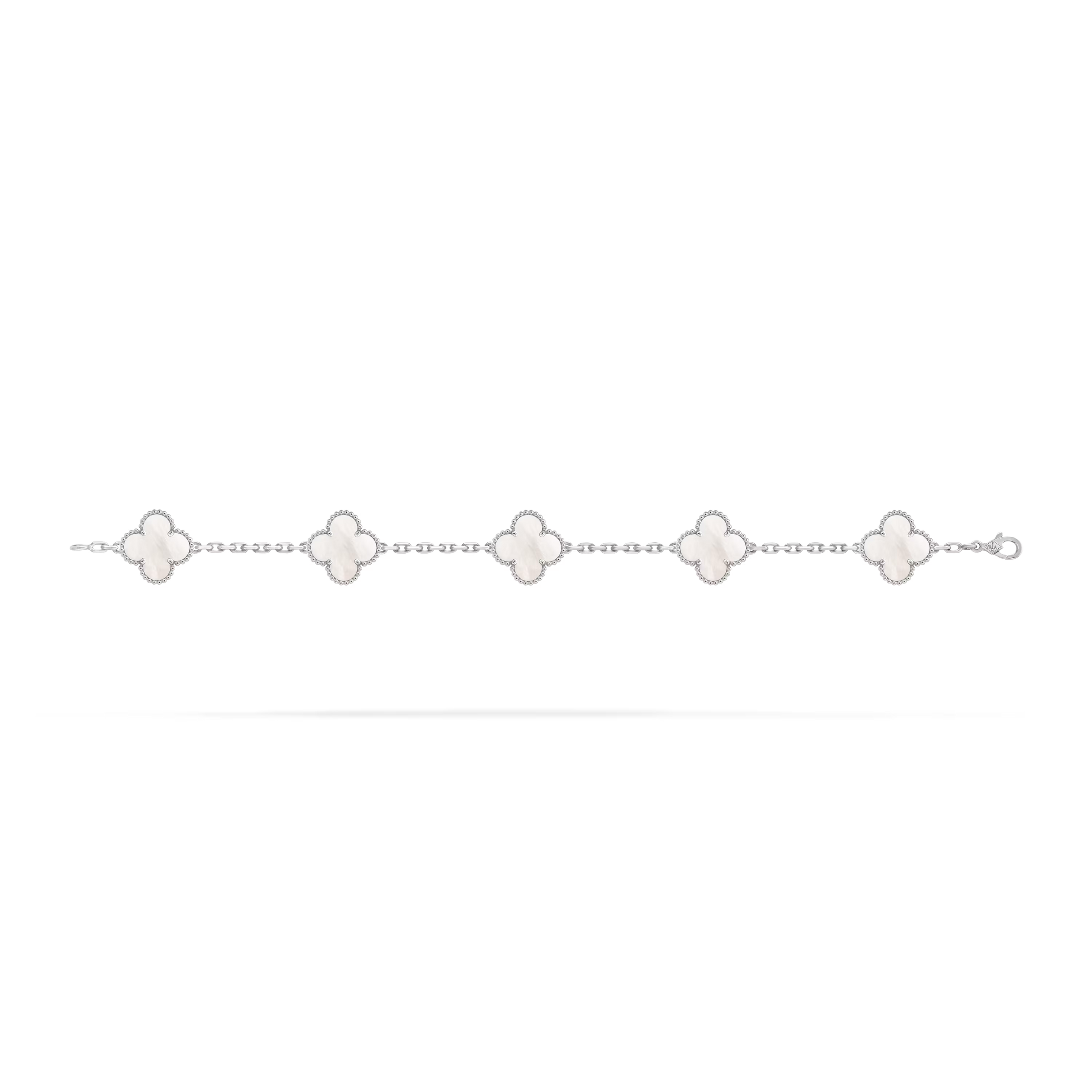 Van Cleef & Arpels Vintage Alhambra 5-Motif White Mother-of-Pearl Bracelet in 18K White Gold